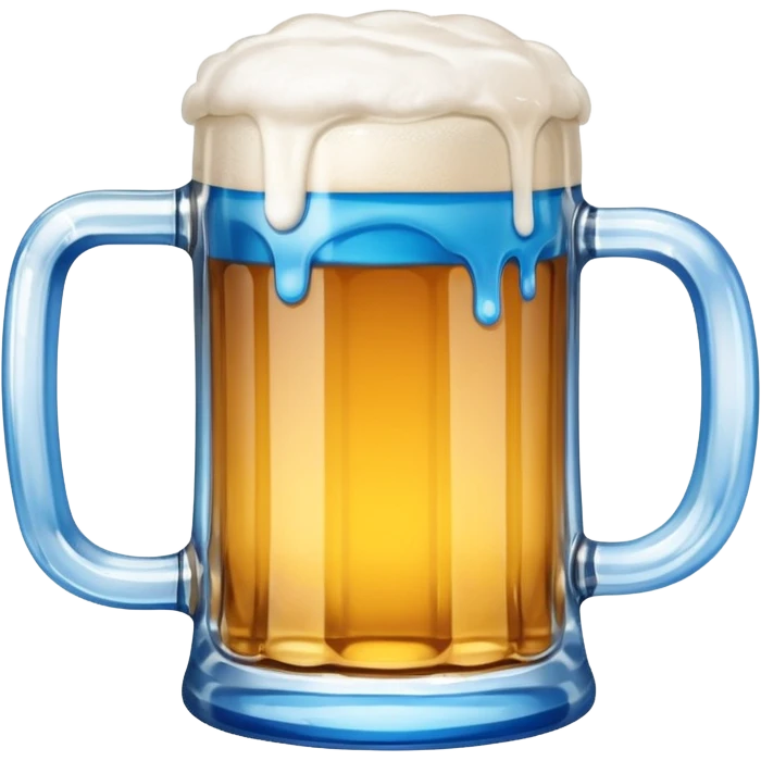 A large clear glass mug with a bright blue liquid inside.  Make the mug thicker and white/clear, not blue. beer stein. Handle is not blue. The walls of the mug are very thick and white emoji