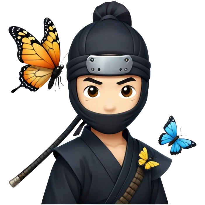 Ninja with butterfly perched on his shoulder.  emoji