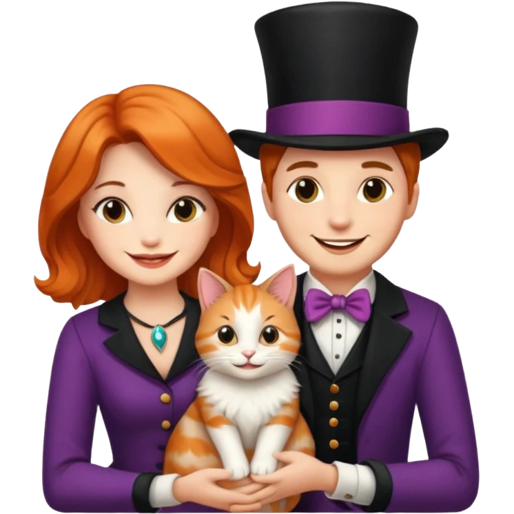 magician couple and their pet cat emoji