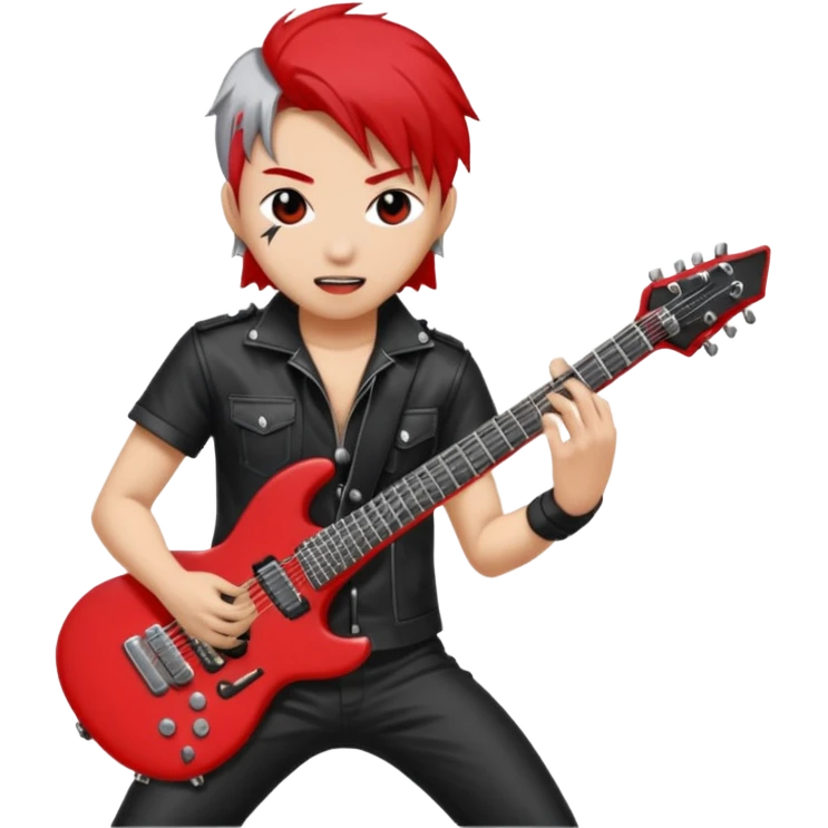 a kpop idol plying a heavy metal guitar with white background emoji