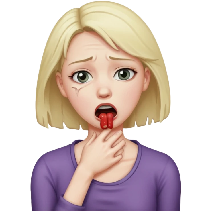 Woman choking herself with dramatic face emoji