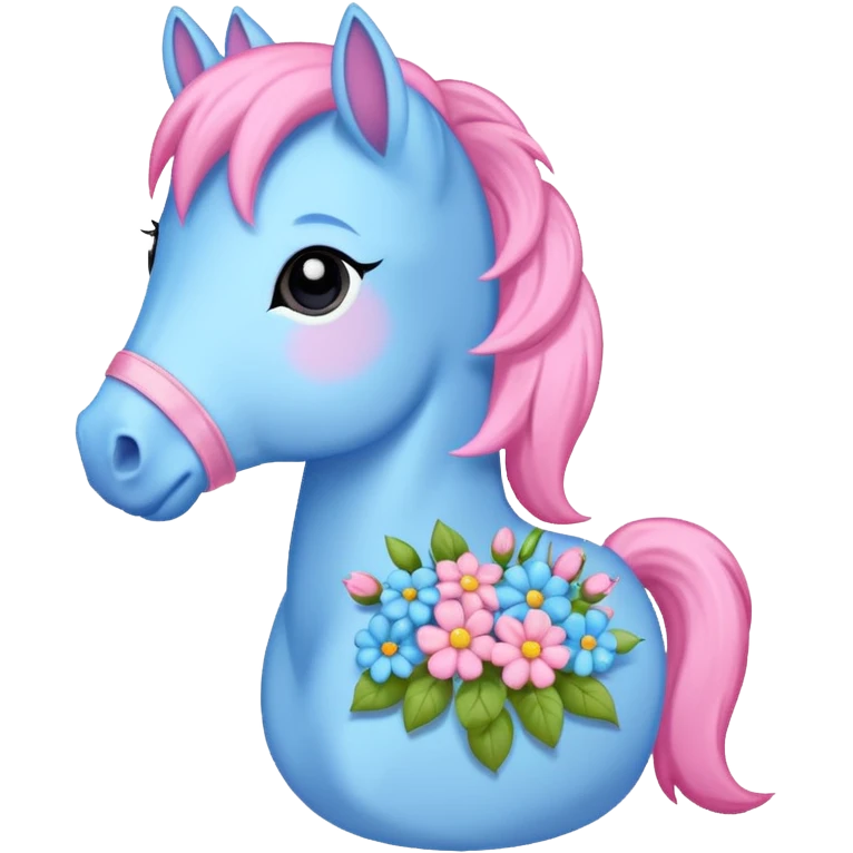 Blue pink pony with flowers emoji