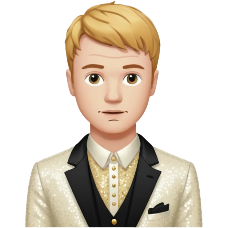 Finneas O'Connell with ivory sequin outfit emoji