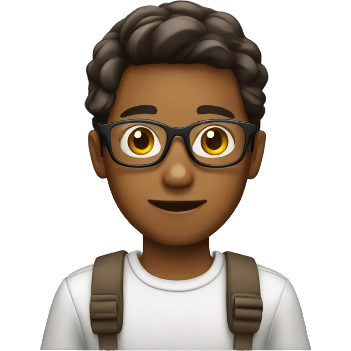 brown-skinned boy wearing glasses filming through cell phone emoji