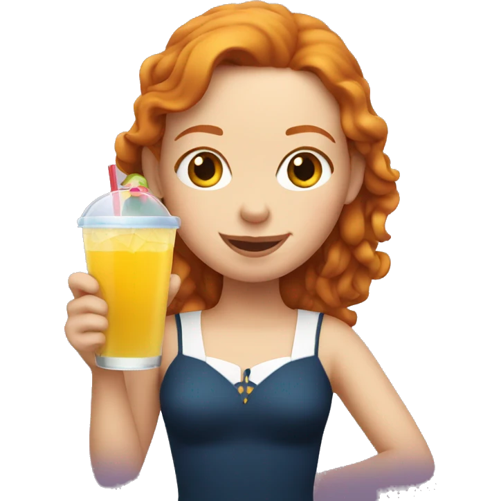ginger girl on a cruise holding a drink emoji