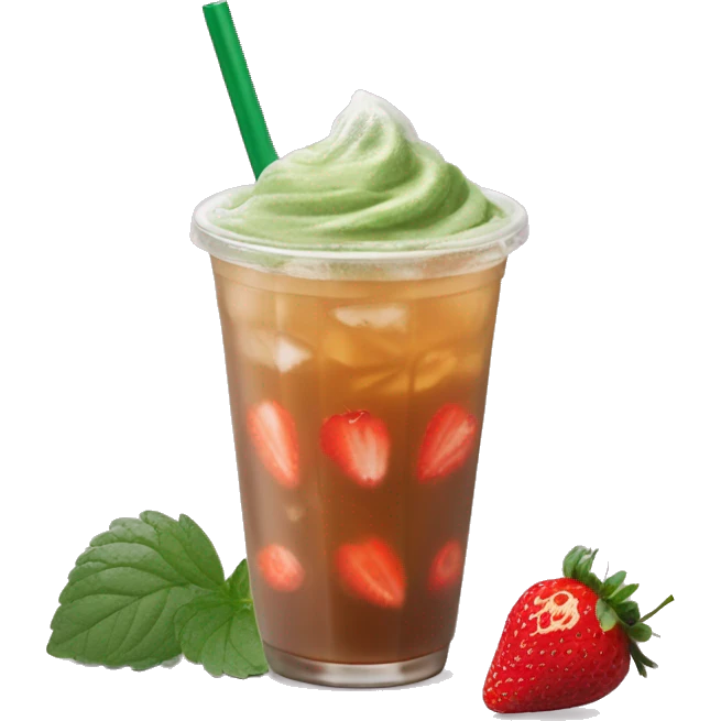 Iced tea matcha latte with strawberries on top like Starbucks  emoji