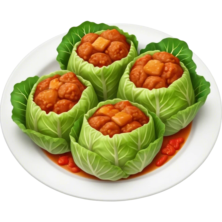 Cinematic Realistic Go≈ÇƒÖbki Dish Emoji, featuring cabbage rolls stuffed with rice and meat rendered with lifelike detail and inviting, homey lighting. emoji