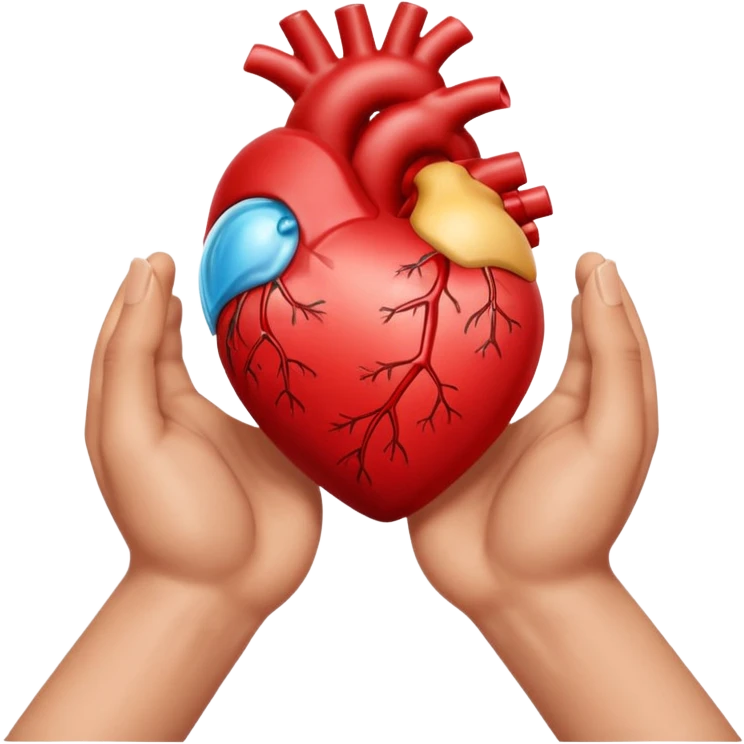 Two hands facing right, cupping a realistic heart emoji