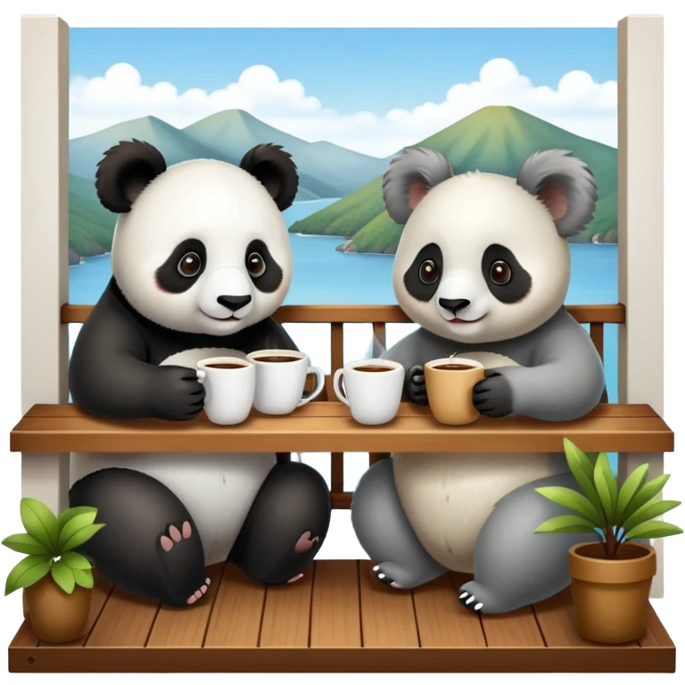 Panda and koala having coffee on little balcony emoji