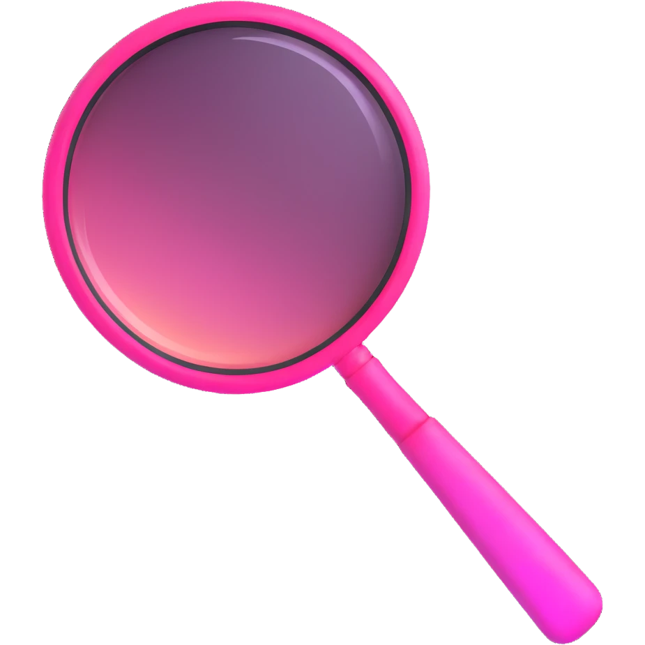 magnifying glass, transparent glass with bright pink gradient from #FF335F to #FF99AA, highlights, minimalistic emoji