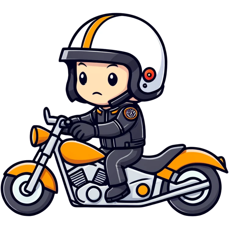 chibi biker in helmet suffers from burning helmet emoji