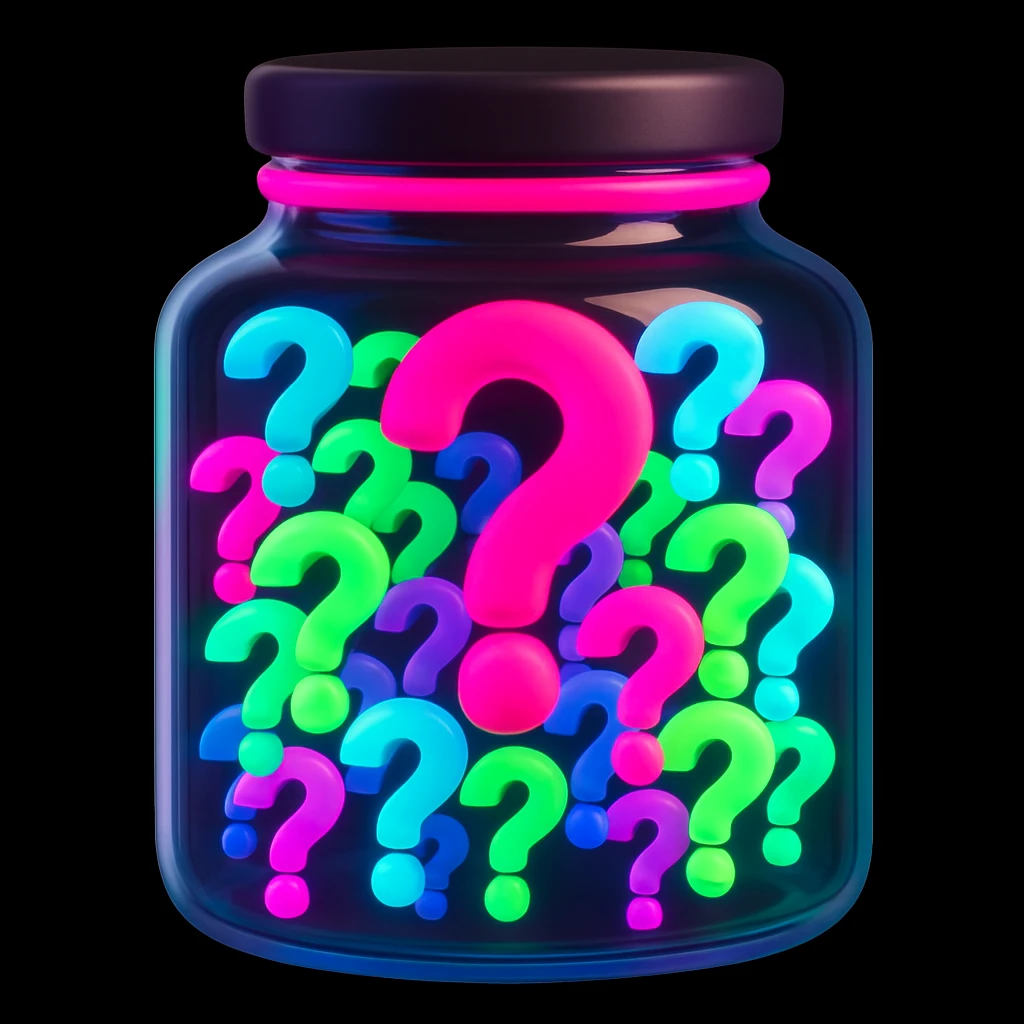 Make the jar shape a different style and make the question marks inside neon colored, keep 3D emoji style emoji