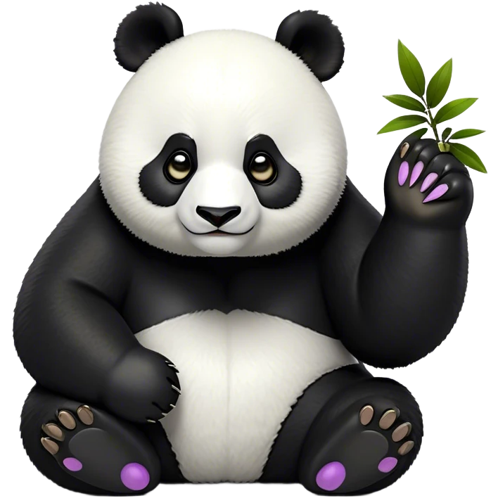 Cinematic Noble Panda Portrait Emoji, Poised and regal, with a robust, sturdy build and a strikingly contrasting black and white Fur, deep-set soulful dark eyes, Simplified yet sharp and sophisticated features, highly detailed, glowing with a soft, dignified glow, high shine, intelligent and gentle, stylized with an air of bamboo forest majesty, focused and attentive, soft glowing outline, capturing the essence of a watchful and confident companion, so majestic it feels as though it could lumber out of the screen with effortless authority! emoji