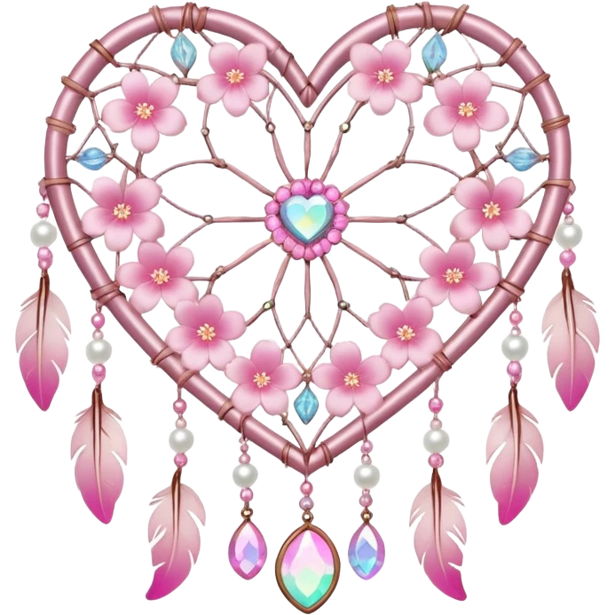 Pink iridescent Sakura flower heart Cœur pastel suncatchers gemstones beadspearls crystals dreamcatcher emoji