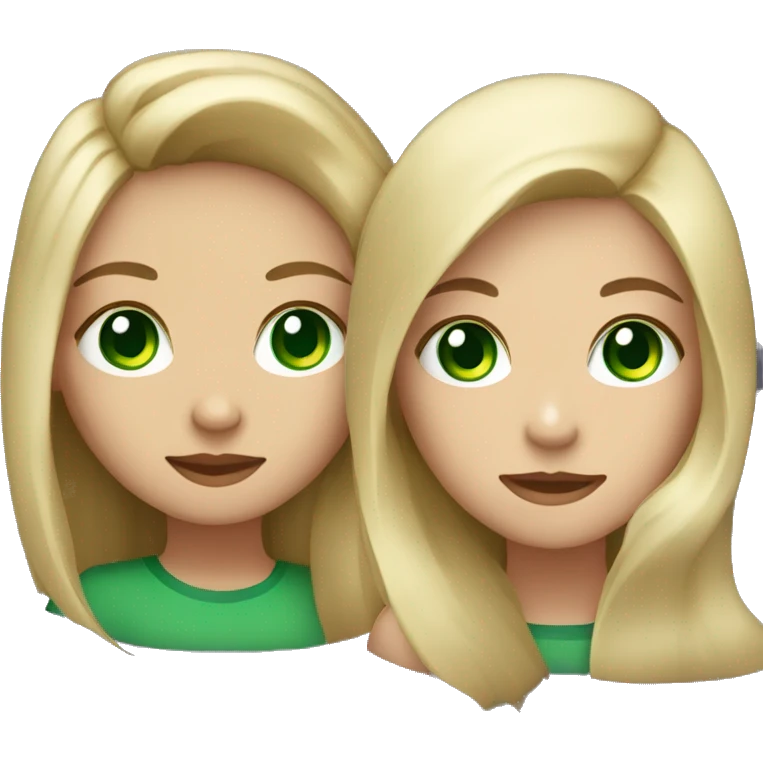 2 girls, one blonde with bright green eyes and the other with long brunette hair and dark green eyes emoji