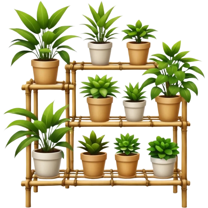 Large multi-tier plant rack constructed from thin bamboo poles  emoji