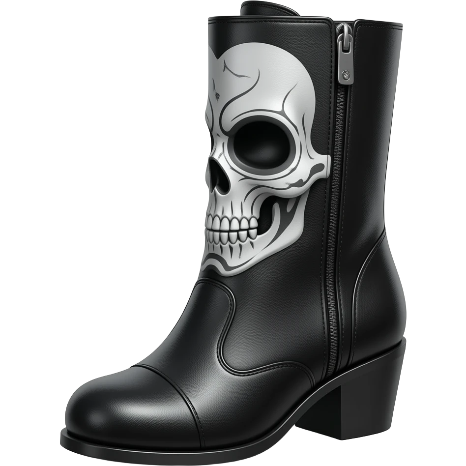 Hyperrealism, rendering, isolated, ultra detailed, vegan leather mid calf Demonia Muerto boots, with a silver chrome element, 8k. No emoji icons, no emoji faces  emoji