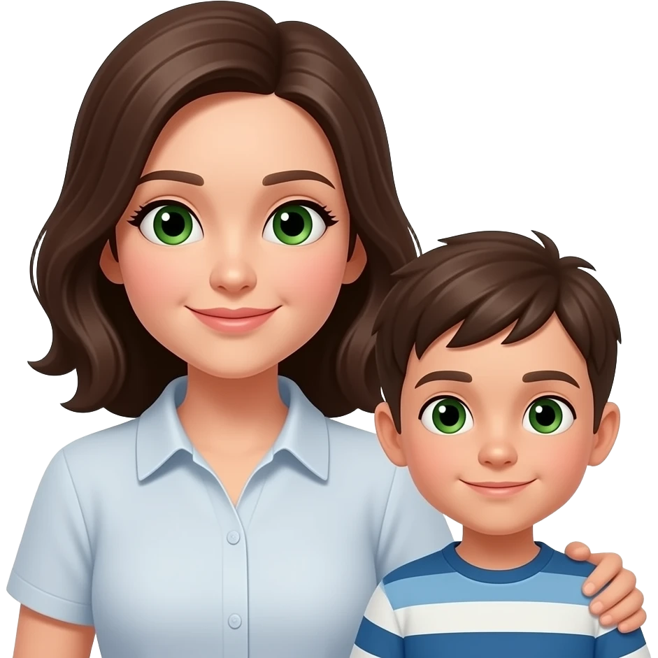 Mother with dark green eyes and son emoji