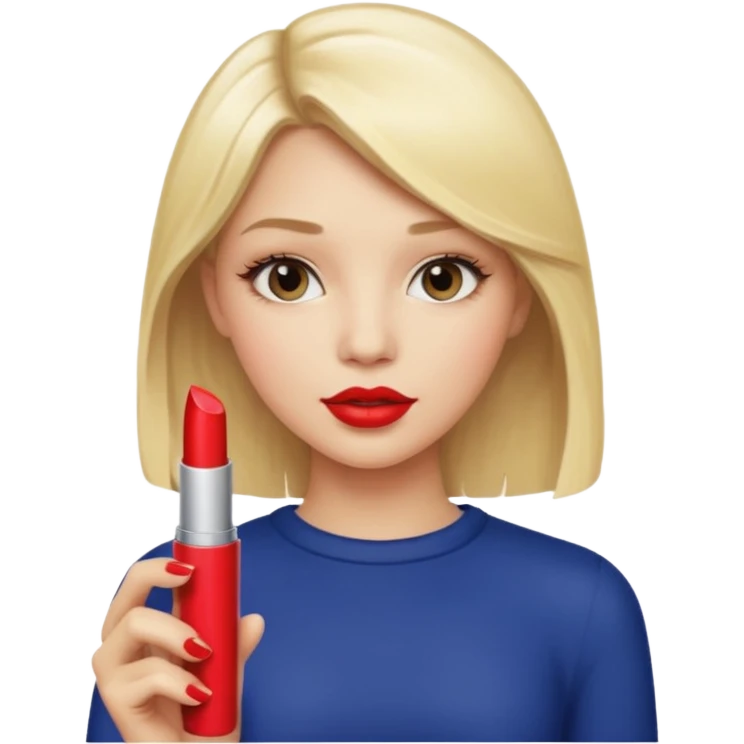 a girl with blonde hair is holding lipstick on her hand emoji
