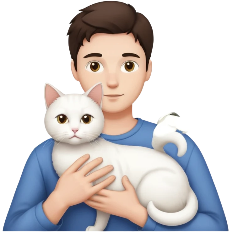brunnete man holding white cat emoji