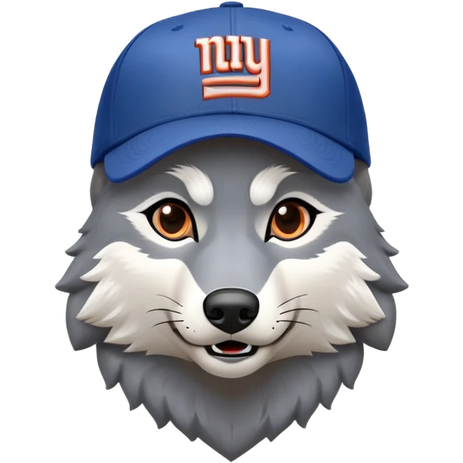 A gray wolf in a New York giants ball cap  emoji