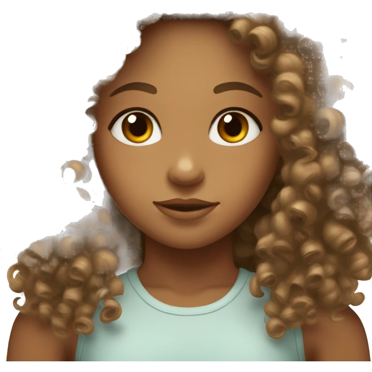 Curly haired girl with almond eyes and tan skin emoji