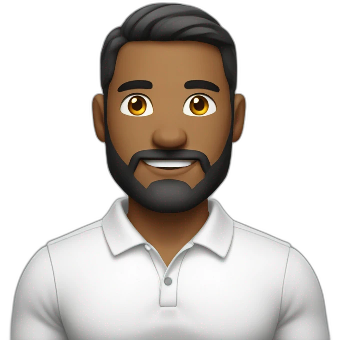 strong muscular masculine man with facial hair with white long polo shirt emoji