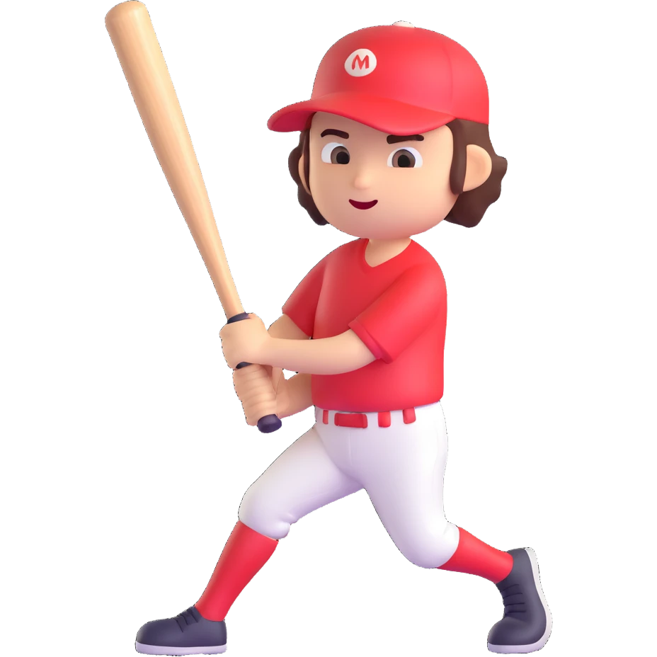 Make the baseball bat character all the same color and render it in a 3D style with no background. emoji