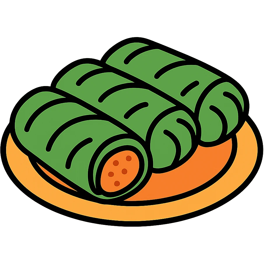 clean lines sarma, traditional stuffed cabbage rolls on a plate emoji