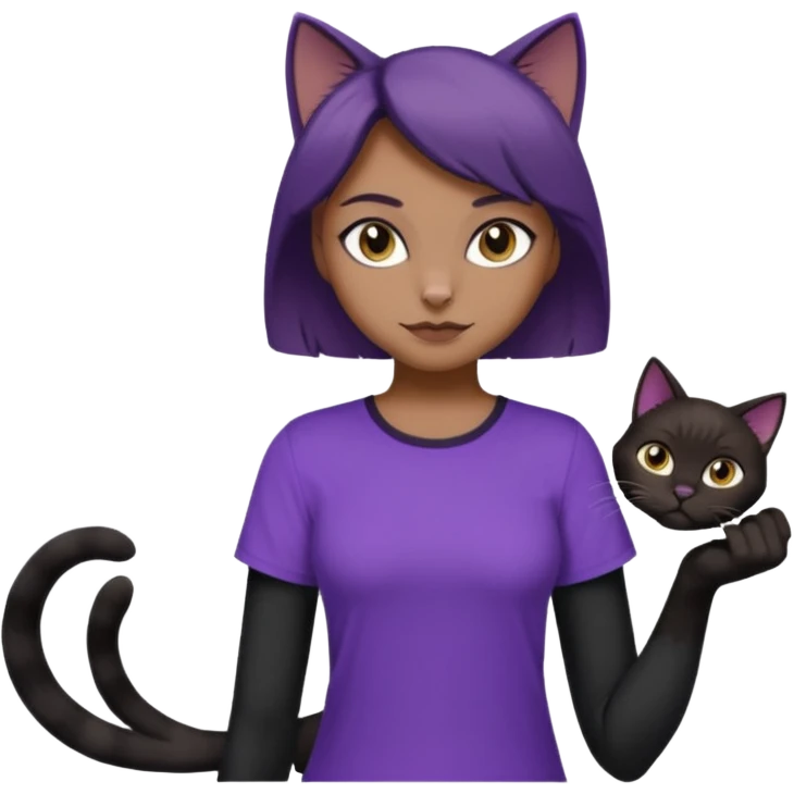 Cartoon female Anthro phobic black cat with brown short hair with purple shirt emoji