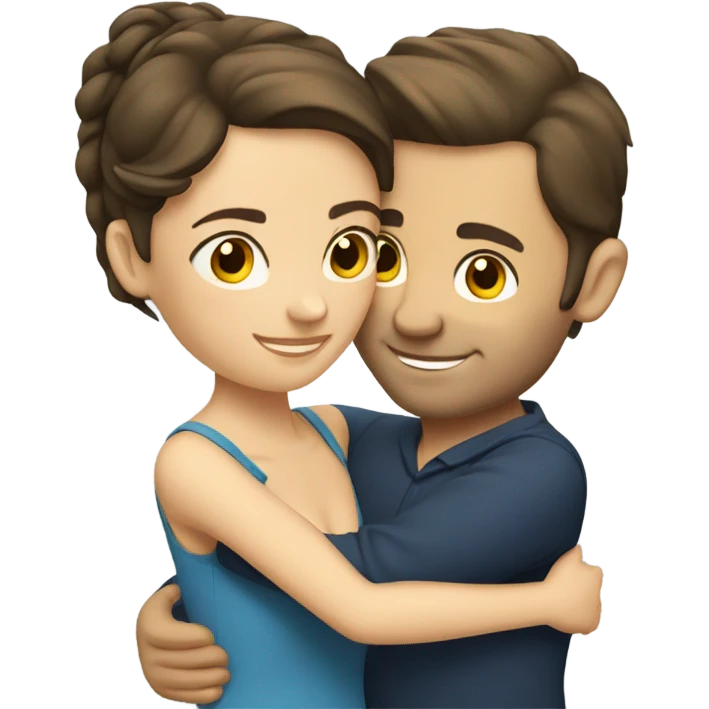caucasian brunette couple hugging  emoji