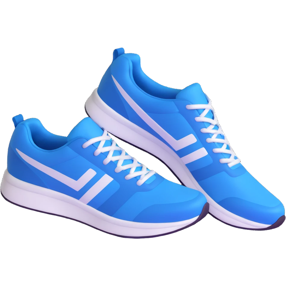 pair of blue running shoes emoji, cartoonish 3D emoji style, white soles, angled view emoji