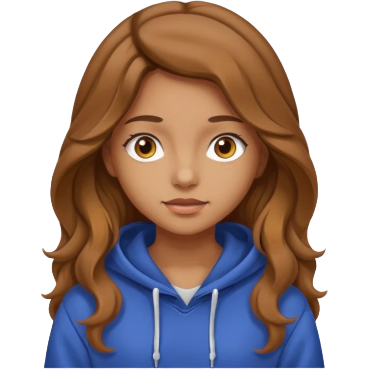 Girl with long and light brown hair and wear hoody and her hai is somethig betwwen curly and stright and her eyes is same color with her hair  emoji