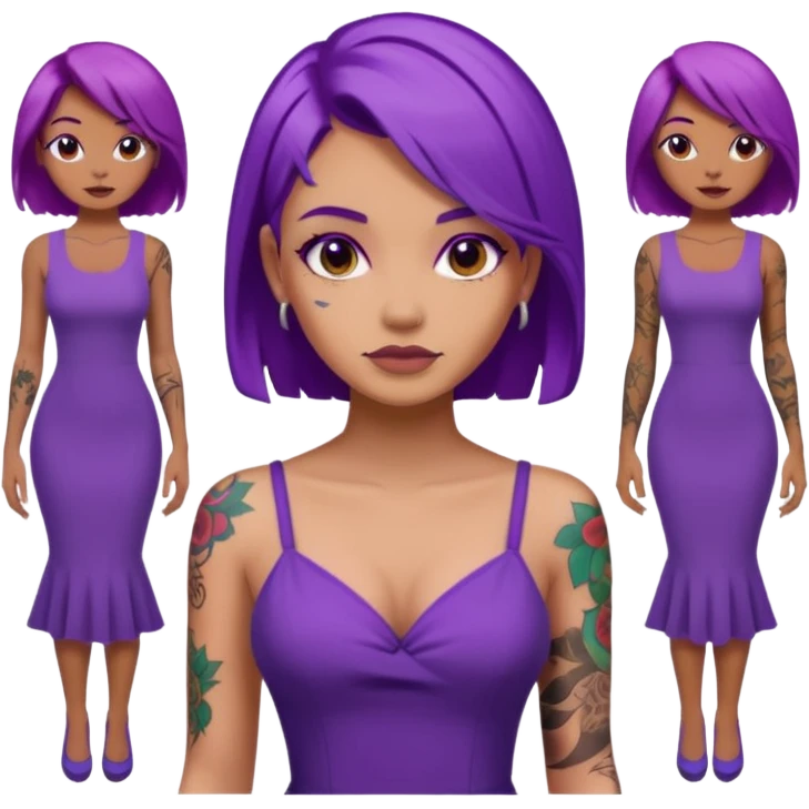 women with tatoos and hightlight that tatoos with purple hair and different color dresses emoji