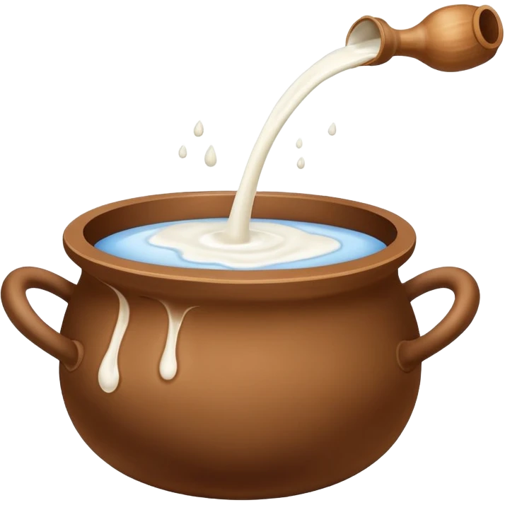 Milk flowing in a brown mud  pot under fire emoji
