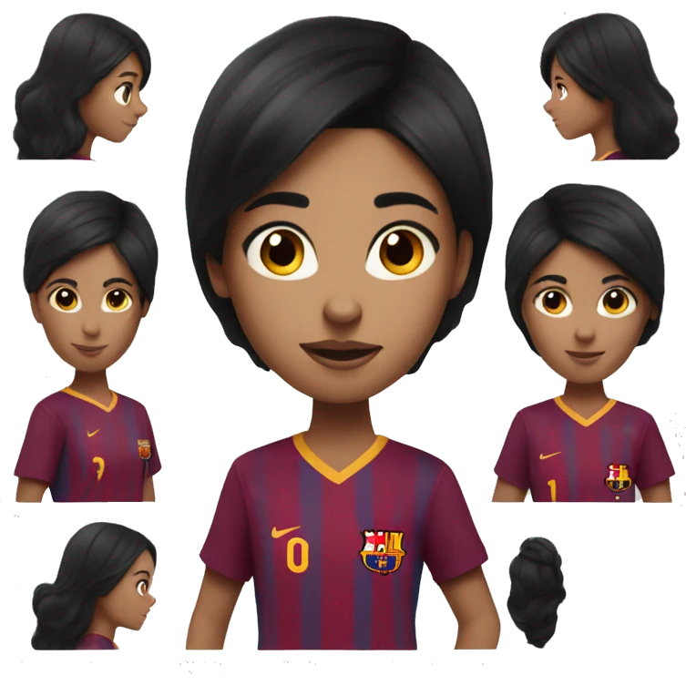 Girl with a black hair plays football in Barcelona team emoji