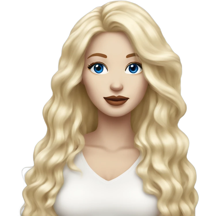 stunning beauty white woman, blonde long hair glossy lips blue eyes emoji