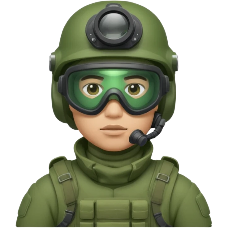 male modern infantry soldier with green body armor, helmet, mask, and night vision goggles, cool and brutal emoji