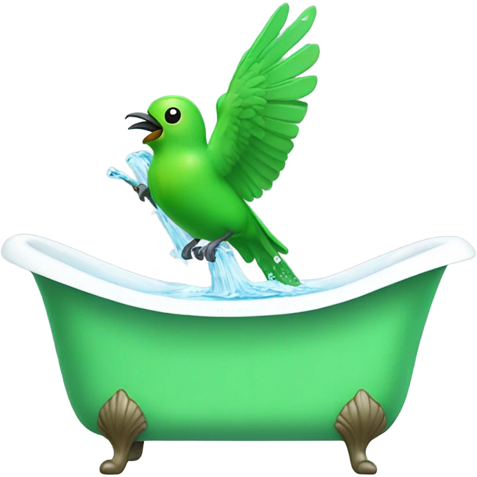 Green bird taking a bath in a white bathtub emoji