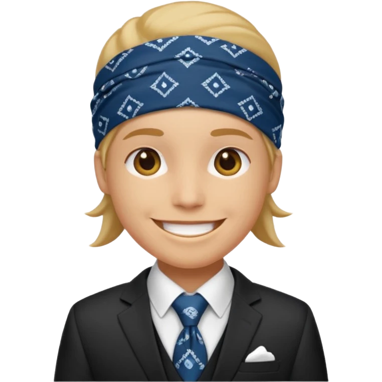 Character wearing a bandana and a suit emoji