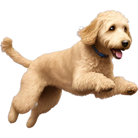 A female labradoodle jumping on a trampoline  emoji