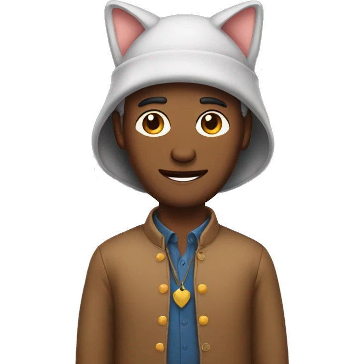 Man wearing a dress with a cat hat emoji