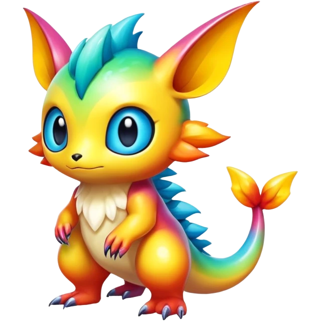 Exotic shiny rare multi-colored epic cute Fakémon-creature, full body, with random markings emoji