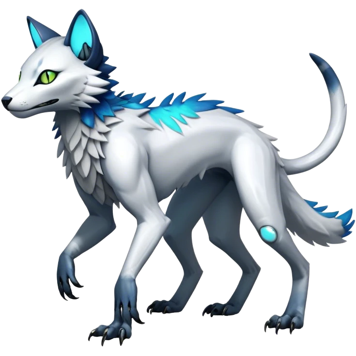 Modern Futuristic Feral Cyborg-Vernid-Sergal-Feline-Trico-species, 4 legs, by LiLaiRa, full body emoji