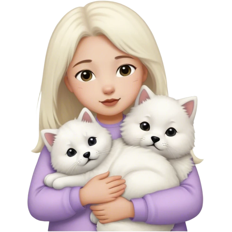 Samoyed and black British cat hug children in pastel clothes emoji
