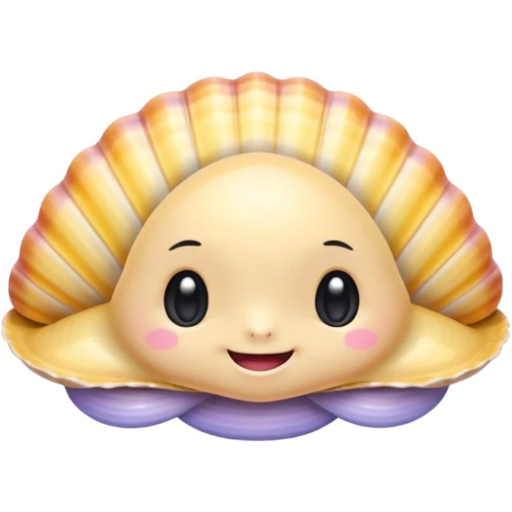 adorable clam with glossy plastic finish, natural shell shape, subtle smile, pastel and bright accent colors, tiny bow accessory, rich shading, no cartoon eyes emoji