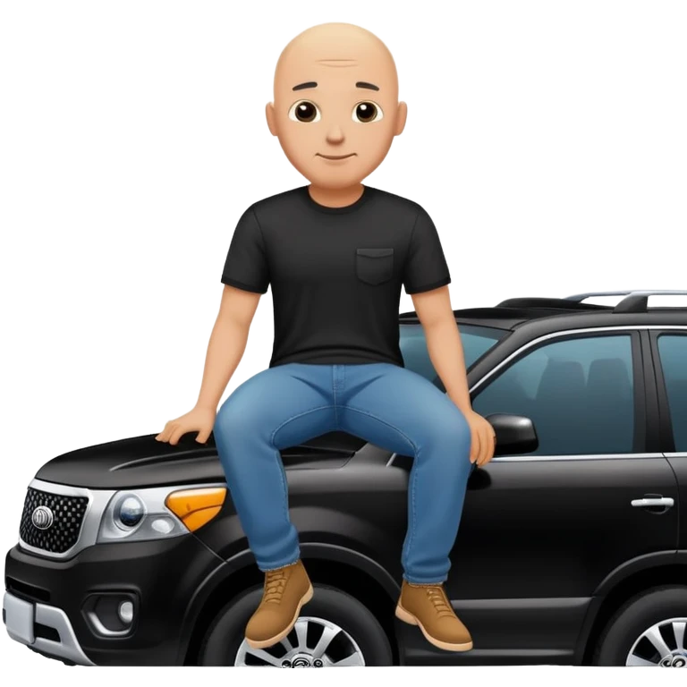 bald man sitting on top of a Kia Mohave SUV emoji