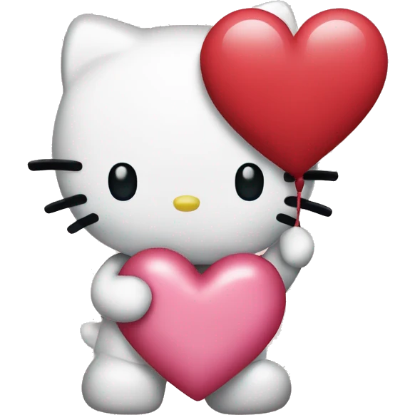 hello kitty holding a heart that says “I love you” emoji