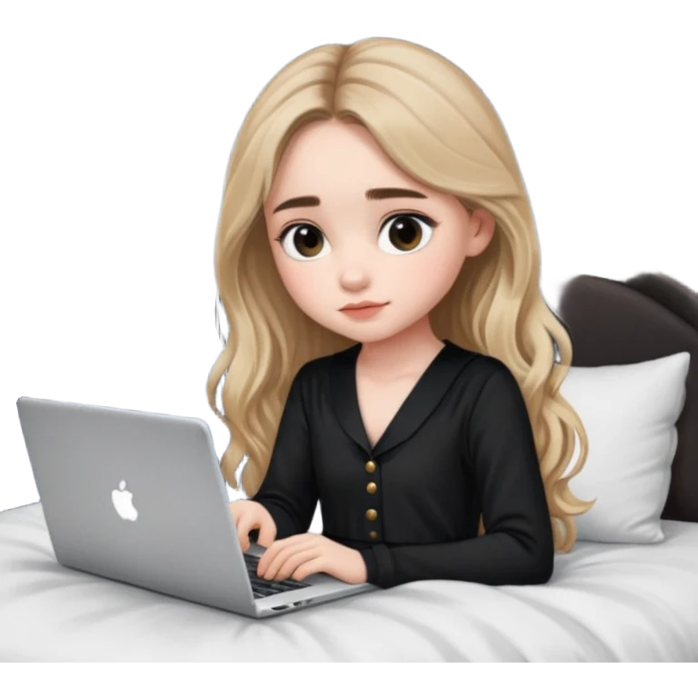 Sabrina carpenter in a black nightdress sitting on a bed with her laptop open  emoji