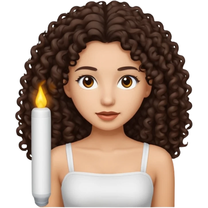 Woman with light skin and dark brown eyes and dark brown long curly hair and white tube top emoji